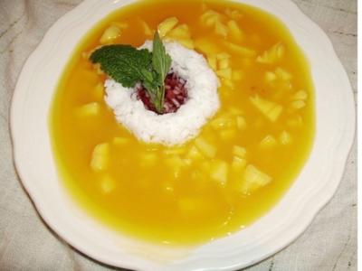 Mango-Suppe mit Reis, kalt und warm - Rezept