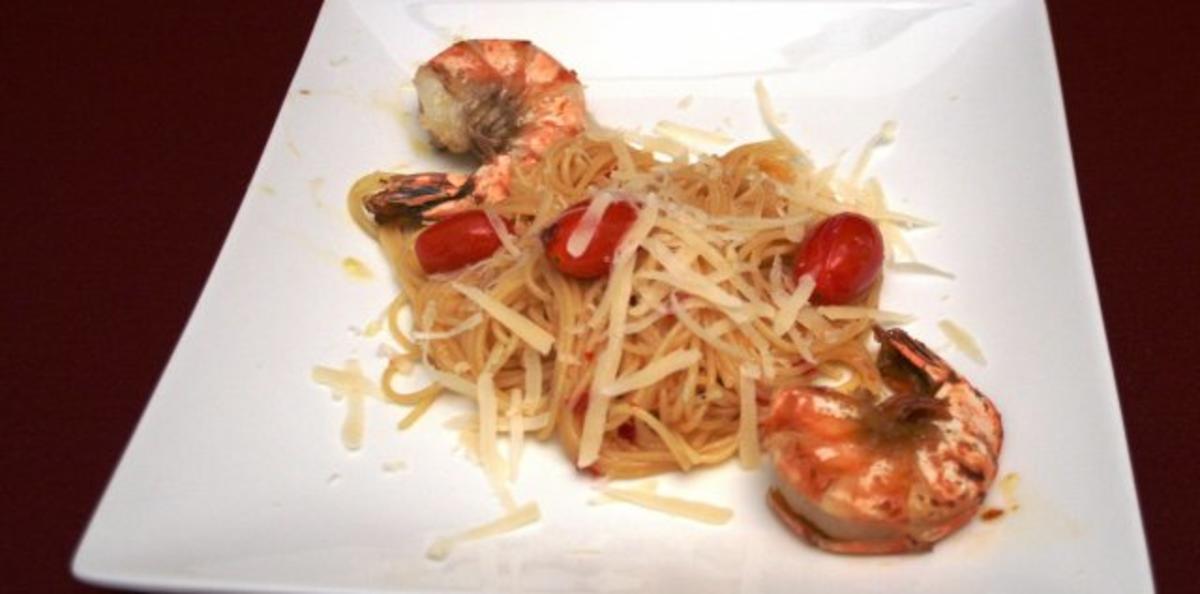 Gambas in Knoblauch auf Chili-Spaghettini - Rezept
