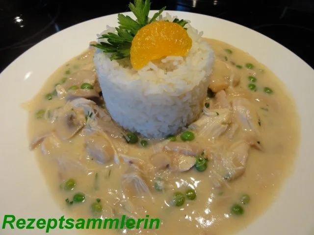 Geflügel:   HÜHNERFRIKASSEE an Safranreis - Rezept