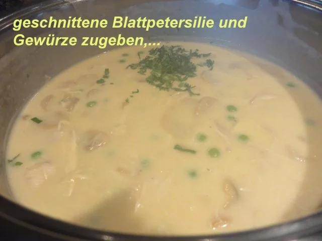 Geflügel:   HÜHNERFRIKASSEE an Safranreis - Rezept - Bild Nr. 7