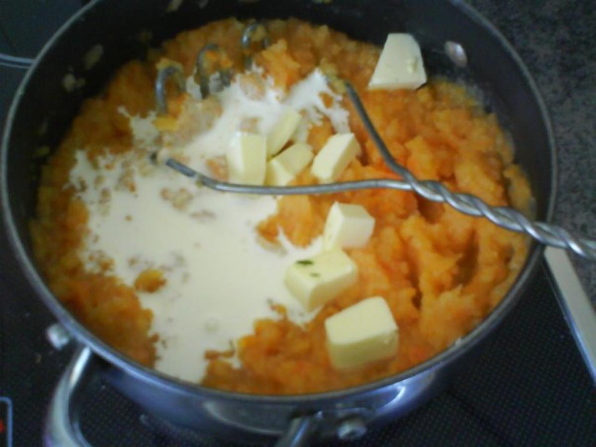 Karotten-Kartoffelpüree mit zarten Buttermöhrchen und Schnitzel Wiener Art - Rezept - Bild Nr. 10