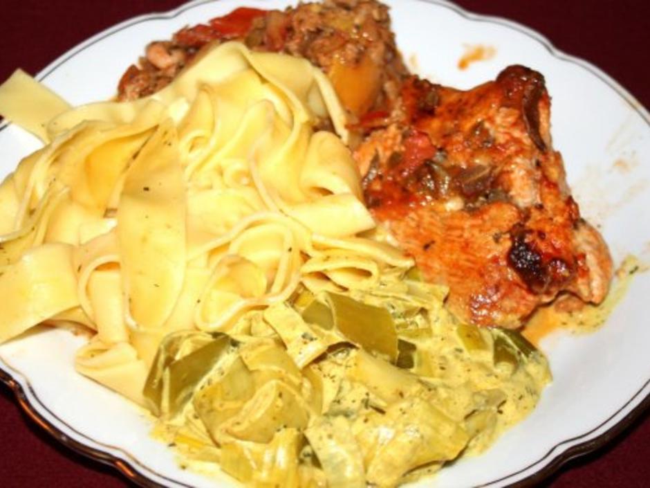 Putenschnitzel, Laucheintopf, Gemüsepfanne mit Thunfisch und Bandnudeln ... Putenschnitzel, Laucheintopf, Gemüsepfanne mit Thunfisch und Bandnudeln ...