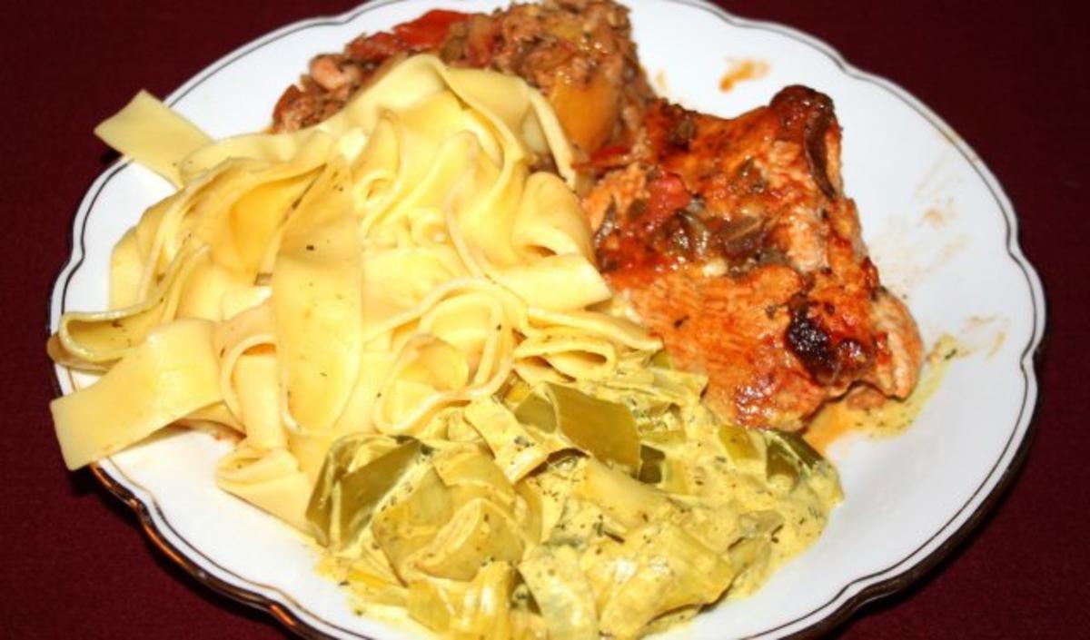 Putenschnitzel, Laucheintopf, Gemüsepfanne mit Thunfisch und Bandnudeln
- Rezept von Das perfekte Dinner