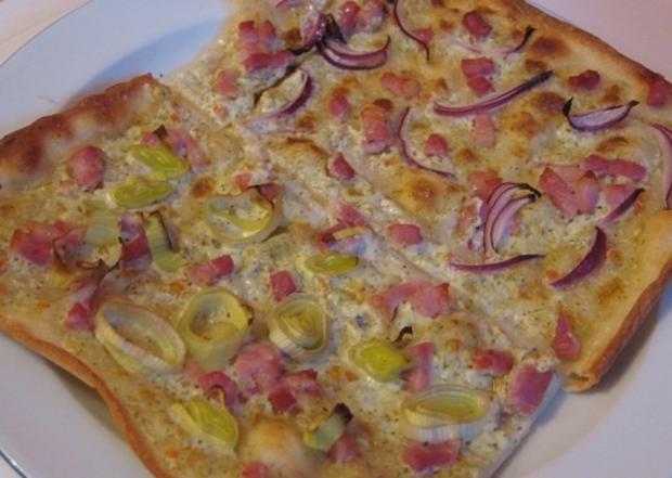 Flammkuchen mit Speck, rote Zwiebeln, Lauch - Rezept mit Bild - kochbar.de