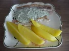 Fisch : Gedämpfter Alaska Seelachs an Meerrettich-Kräutersoße mit Salzkartoffeln - Rezept