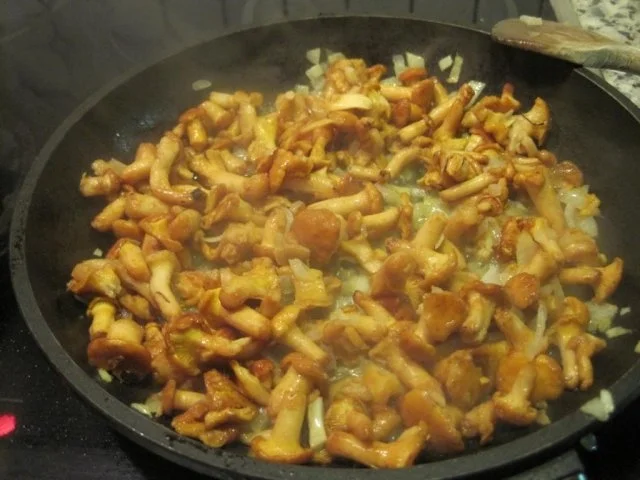 Rezept: Eierpfannkuchen mit Schinken mit Pfifferlingen in Rotwein-Sahne-Soße dazu Feldsalat Bild Nr. 4 Eierpfannkuchen mit Schinken mit Pfifferlingen in Rotwein-Sahne-Soße dazu Feldsalat - Rezept - Bild Nr. 4