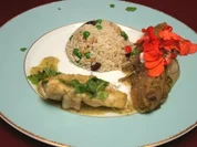 Loup de Mer in Kokos-Koriander-Thaisoße mit Basmati-Reis-Timbale, dazu Ingwer-Chicorée - Rezept