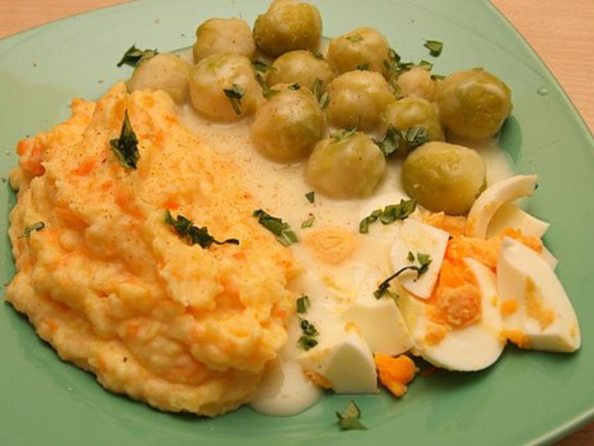 Rosenkohl mit Schnippel Ei und Rüben Pü - einfach - von orphyllia