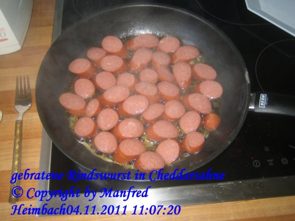 Wurst – gebratene Rindswurst in Cheddarsahne - Rezept - Bild Nr. 5