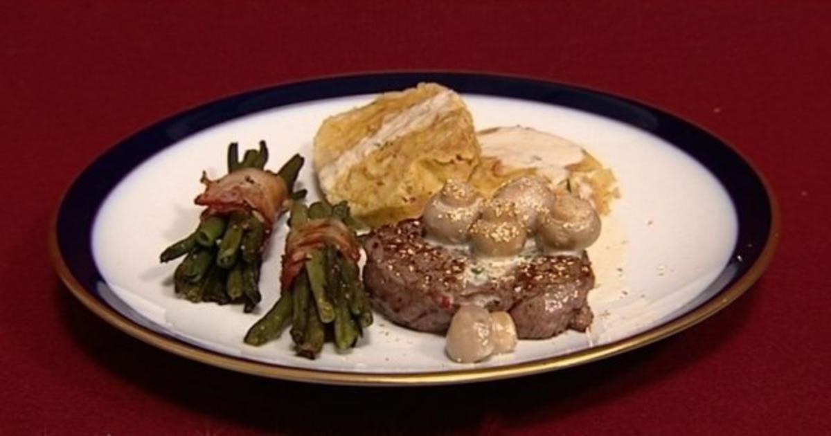 Bilder für Rinderfilet mit Serviettenklößen und Bohnen im Speckmantel (Norman Langen) - Rezept