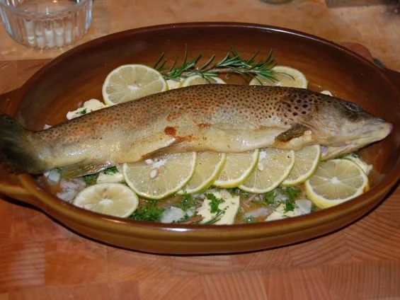 Rezept: REGENBOGENFORELLE IN WEISSWEIN MIT WURZELGEMÜSE UND CHAMPIGNONS Bild Nr. 10 REGENBOGENFORELLE IN WEISSWEIN MIT WURZELGEMÜSE UND CHAMPIGNONS - Rezept - Bild Nr. 10