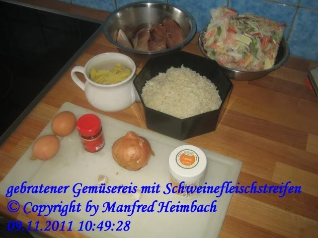 Rezept: Reis – gebratener Gemüsereis mit Schweinefleischstreifen Bild Nr. 2 Reis – gebratener Gemüsereis mit Schweinefleischstreifen - Rezept - Bild Nr. 2