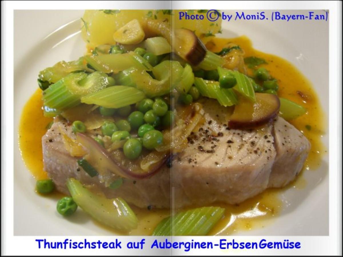 Bilder für Thunfisch auf Auberginen-Erbsen-Sellerie-Gemüse - Rezept