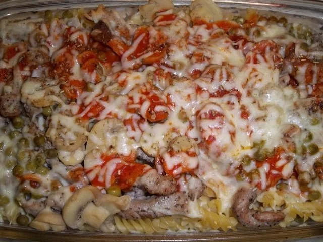 Überbackener Nudelauflauf mit Schweineschnitzel - Rezept