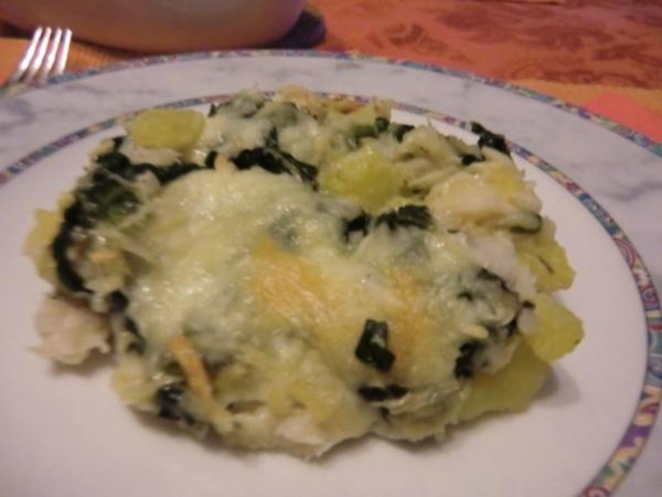 Fisch Kartoffel Spinat Gratin - schnell &amp; einfach - 126 kcal/100g