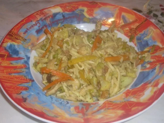 Rezept: Buntes Gemüse mit China Nudeln und Hühnerbruststreifen Buntes Gemüse mit China Nudeln und Hühnerbruststreifen - Rezept