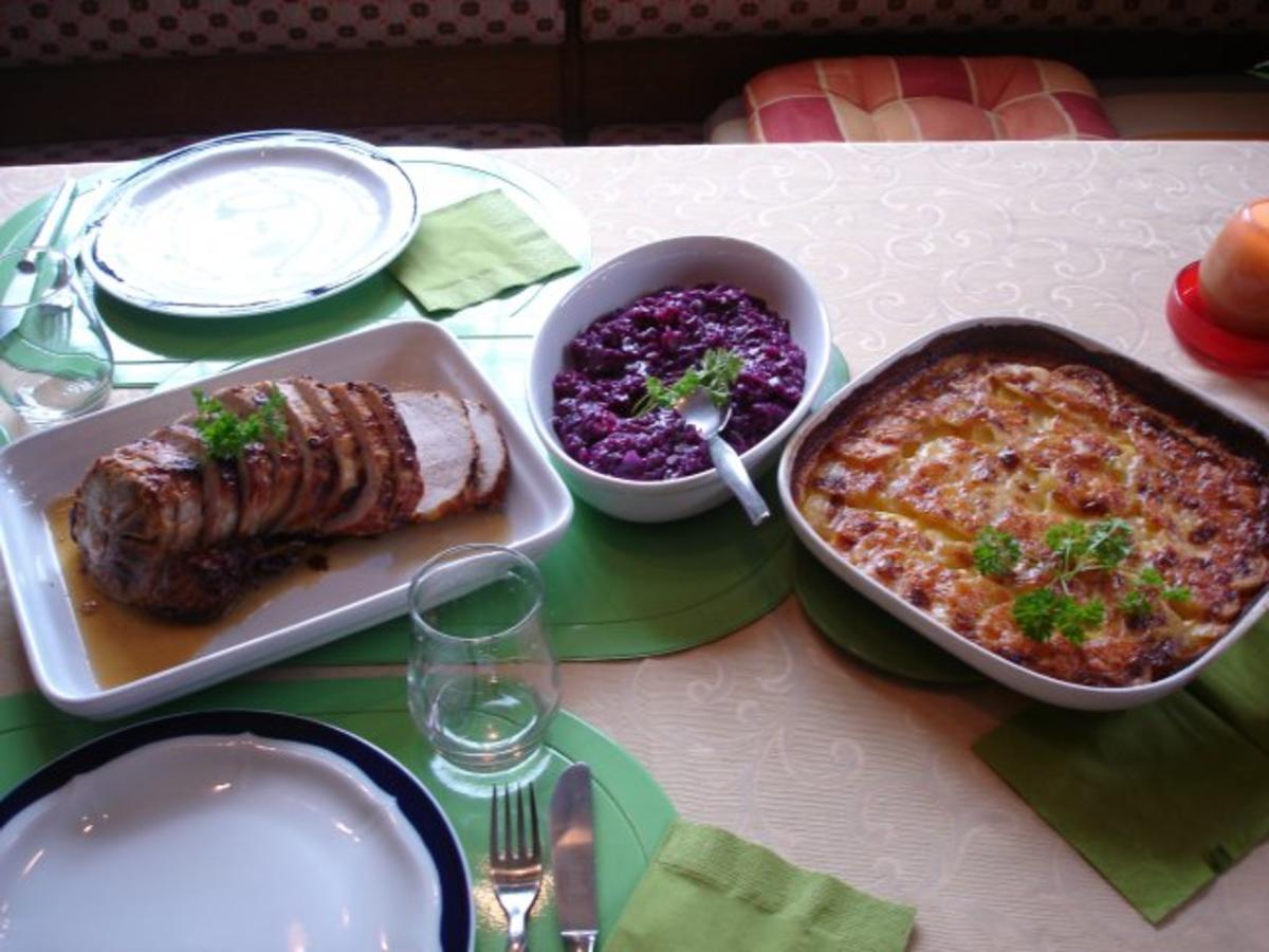 Lummerbraten gegrillt mit Kartoffelgratin und Apfelrotkohl - Rezept - Bild Nr. 9