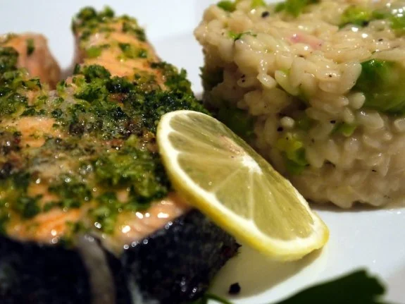 Rezept: Gremolata-Lachs mit Rosenkohl-Risotto Gremolata-Lachs mit Rosenkohl-Risotto - Rezept