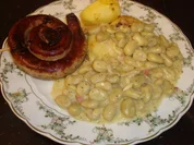 Dicke Bohnen mit Speck-Sahne-Sauce - Rezept