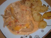 Überbackene Gyrospfanne in Weinbrandsauce - Rezept