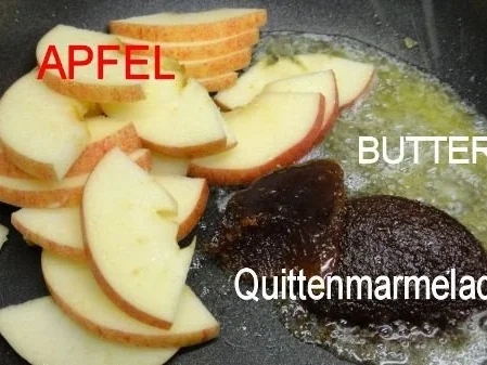 Hühnerleber mit Apfel-Quitte-Spalten und Fenchel-Kartoffelpürrée - Rezept - Bild Nr. 3