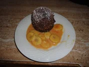 Rezept: halbflüssiges Schoko-Küchlein mit Caramell-Bananen-Sauce halbflüssiges Schoko-Küchlein mit Caramell-Bananen-Sauce - Rezept