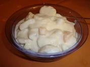 Orange,Kaki+Banane im Joghurt vereint - Rezept