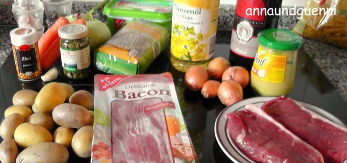 Rumpsteak mit Baconkartoffeln und winterlichem Linsengemüse und Rotweinsauce - Rezept - Bild Nr. 2