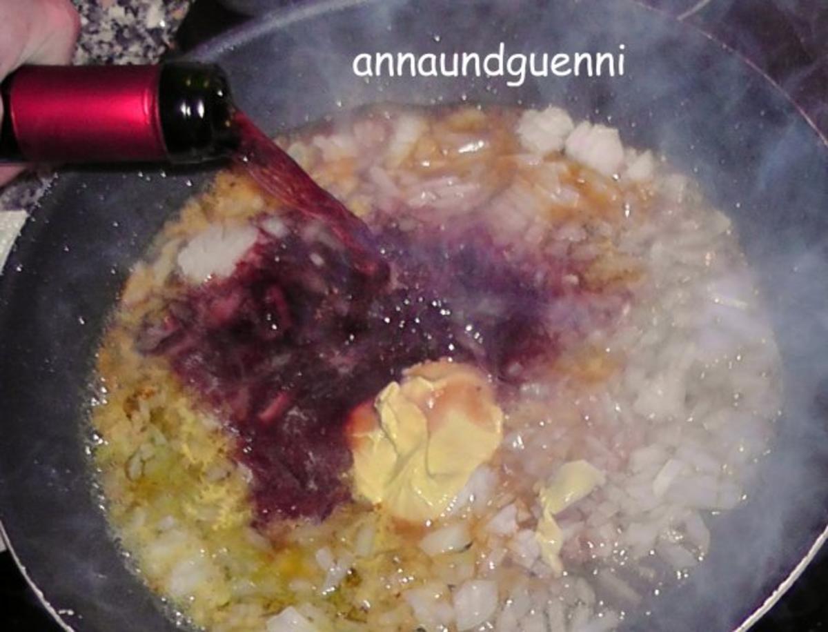 Rumpsteak mit Baconkartoffeln und winterlichem Linsengemüse und Rotweinsauce - Rezept - Bild Nr. 11