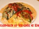 Wirsingrouladen auf seinem Gemüse gratiniert - Rezept