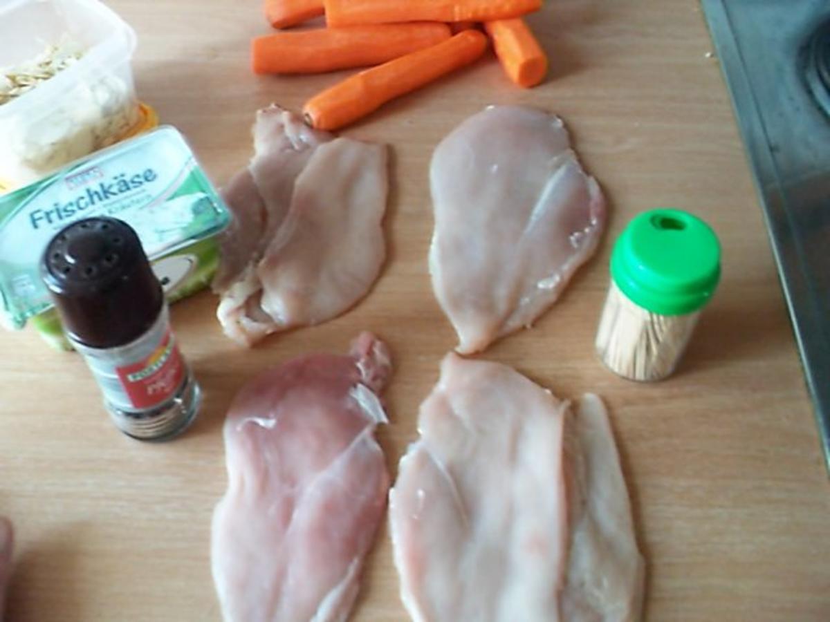 Hähnchenröllchen mit Frischkäse Mandelfüllung und Buttermörchen - Rezept - Bild Nr. 2
