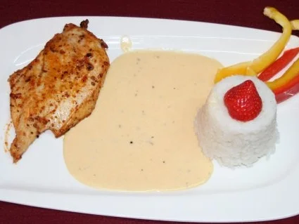 Stillgelegte Pute in Sahneweißweinsoße mit sexy Reis - Rezept