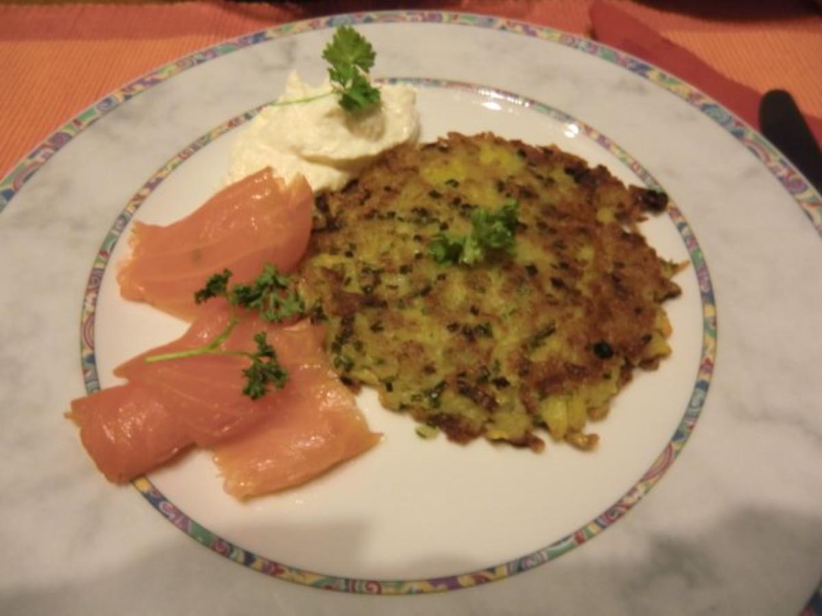 Kartoffelpuffer mit Räucherlachs und Sahnemeerrettich - Rezept - kochbar.de