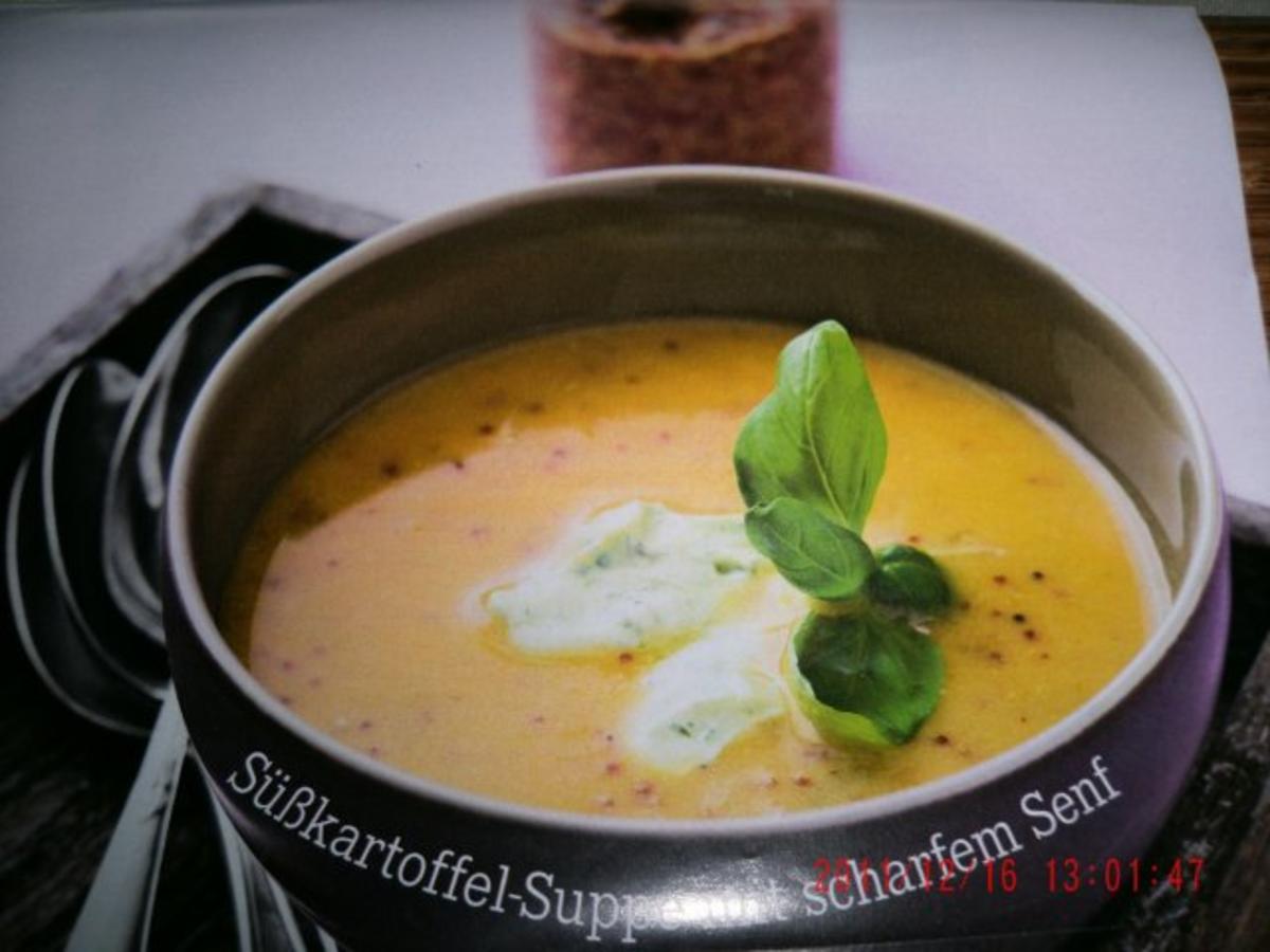 Süsskartoffeln-Suppe mit scharfen Senf - Rezept