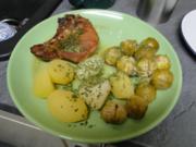 Rosenkohl mit Kartoffeln und Schweinekottelet "Auflauf ohne Fett" "Vor dem großen Fressen" - Rezept