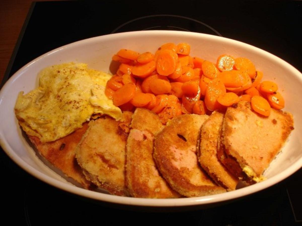 Gebackener Leberkäse mit glasierten Möhren und Kartoffelgratin - Rezept - Bild Nr. 3