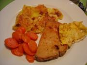 Gebackener Leberkäse mit glasierten Möhren und Kartoffelgratin - Rezept