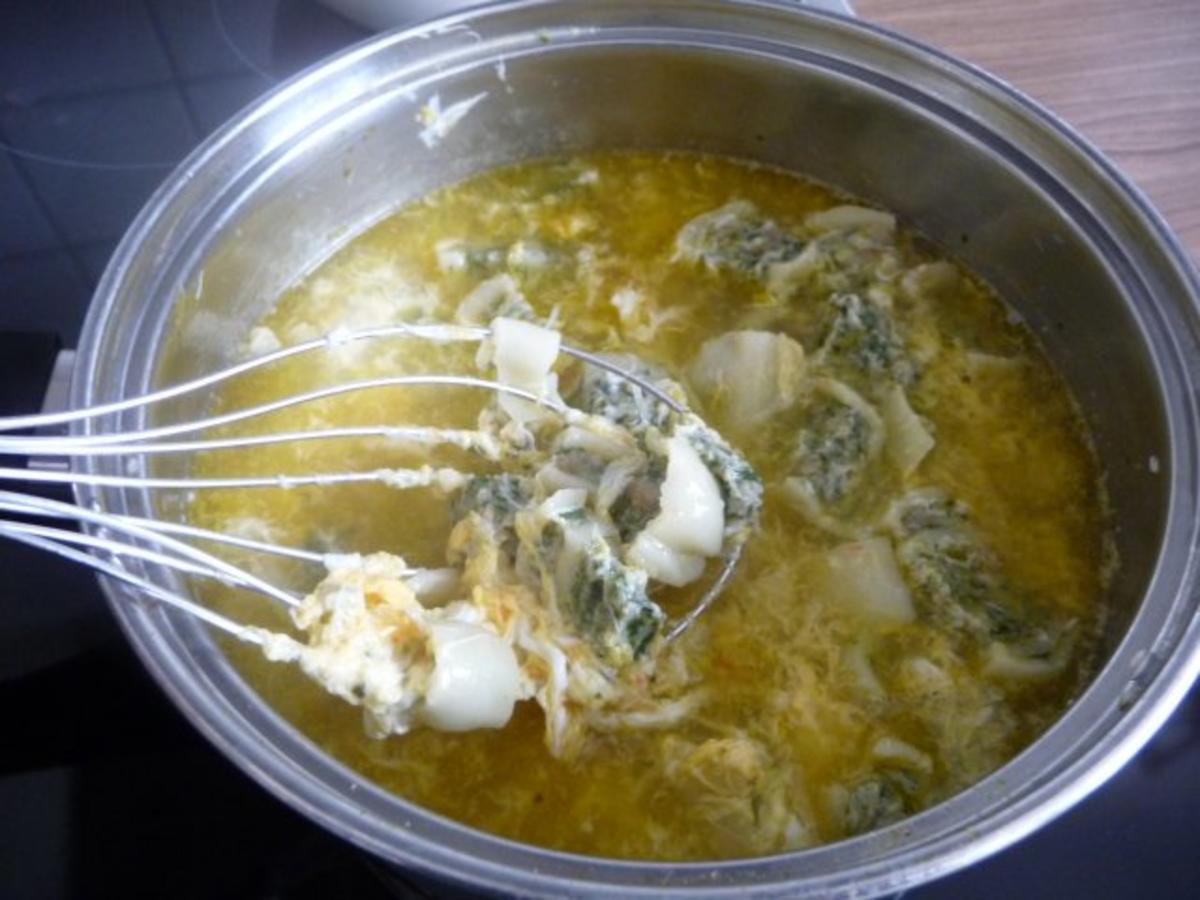 Suppen & Eintopf : Maultaschensuppe mit Ei und einen Salat dazu - Rezept - Bild Nr. 4