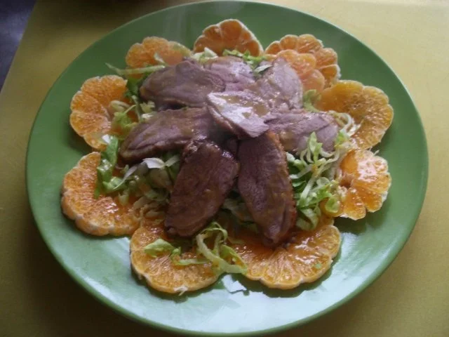Rezept: Orangencarpaccio mit Entenbrust Orangencarpaccio mit Entenbrust - Rezept