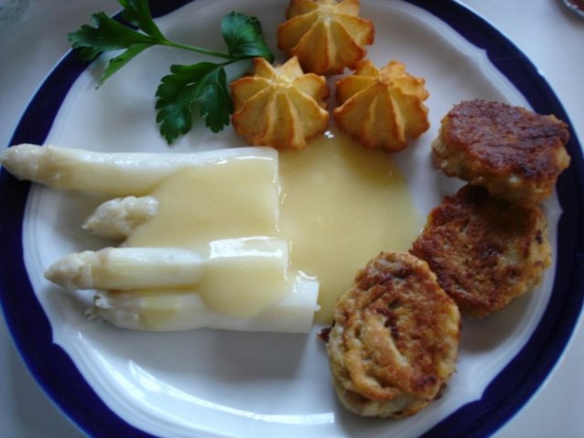 Schweinefilet mit Spargelspitzen und Herzogeinkartoffeln und Sauce Hollandaise - Rezept - Bild Nr. 9