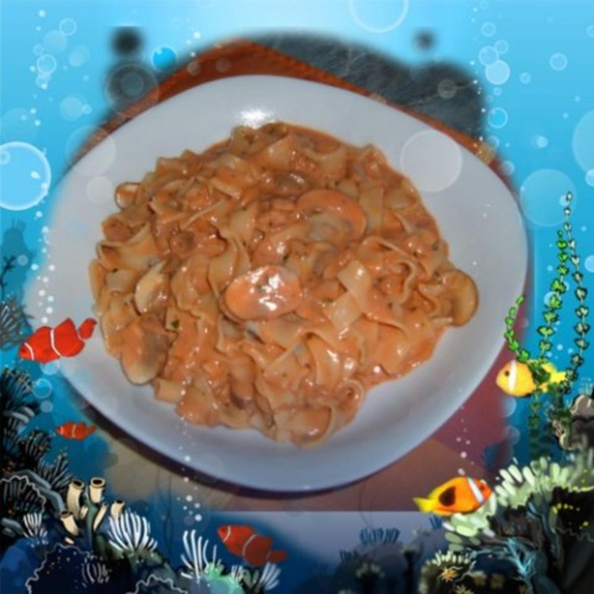 Pfannengericht : Nudelpfanne - Thunfisch  - Champignons - Rezept