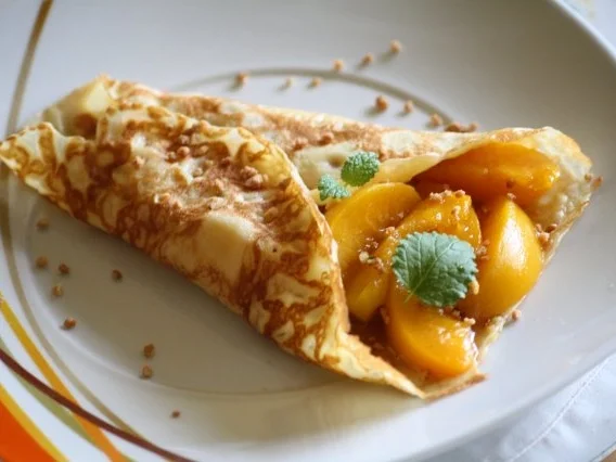 Rezept: Crepes mit Karamellpfirsichen Crepes mit Karamellpfirsichen - Rezept