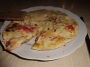 Pfannengericht: Omlette mit Garnelen, Brot und Mozzarella - Rezept