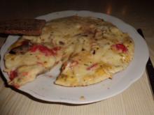 Pfannengericht: Omlette mit Garnelen, Brot und Mozzarella - Rezept