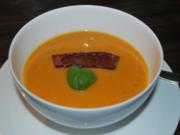 Süßkartoffel-Möhren-Suppe mit Cabanossi-Streifen - Rezept