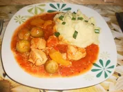 Rosenkohltopf mit Hähnchen und Lauchzwiebelkartoffelpüree - Rezept
