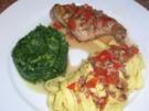 Kaninchenkeulen nach italienischer Art mit Blattspinat und Fettuccine - Rezept