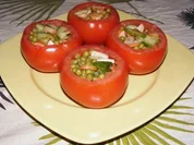 Rezept: Erbsen-Gurken-Wiener-Salat aus der Fleischtomate Erbsen-Gurken-Wiener-Salat aus der Fleischtomate - Rezept