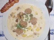 Champignon-Kartoffelsuppe mit Schweinebauch und Klößchen - Rezept