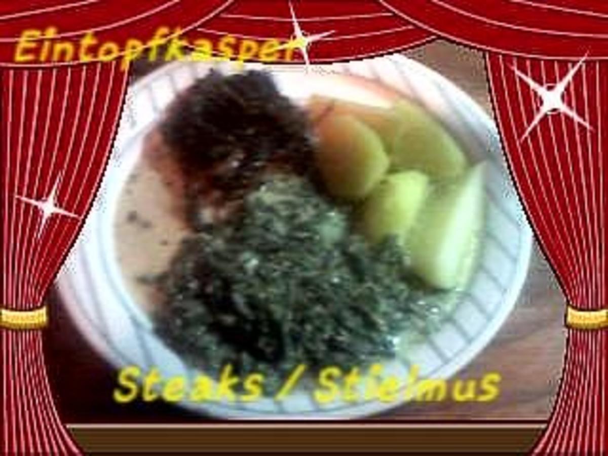 Kräuterzwiebel Steaks mit Rahmstielmus a`la Jörg und Salzkartoffeln - Rezept